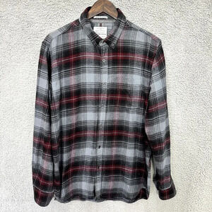 ON THE ROAD Flannel Shirt Mens‎ large Gray Plaid Slim Fit gorpcore outdoors